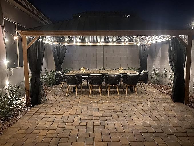 PURPLE LEAF 12' X 16' Outdoor Hardtop Gazebo for Patio Galvanized Steel Double Roof Permanent Canopy Aluminum Frame Pavilion Gazebo with Netting and String Lights