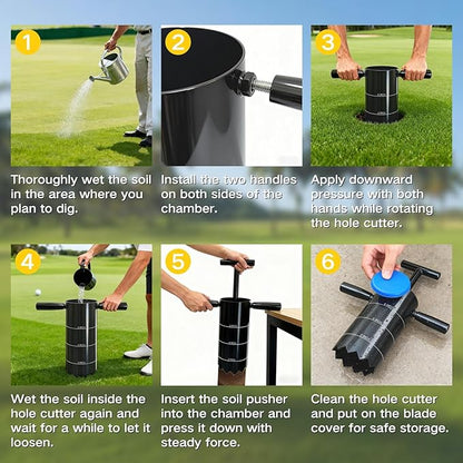 Portable Golf Hole Cutter, Carbon Steel Hole Digger with Detachable Handle, USGA Standard 2 Inch 4 Inch & 6 Inch, for Backyard, Lawn, Garden, Outdoor Putting Green Practice