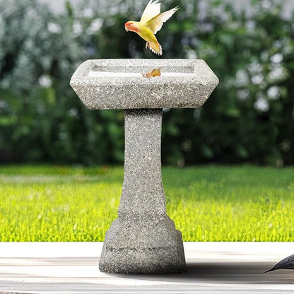 watnature Freestanding Birdbaths Outdoor - 15”Dia.X 22.8”Tall Concrete Standing Garden Bird Bath Feeder Bowl with Pedestal, Modern Outdoor Birdbath for Patio, Yard, Lawn Decor, Bird Bathing&Feeding