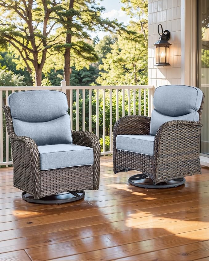 Luxury 22x24/22x25 6-Inch Smile Outdoor Cushions - 1 Set Deep Seat Water-Resistant Patio Chair Cushion for Wicker Rattan Wood Metal Furniture Chair Glider Rocker Loveseat Sofa - Baby Blue