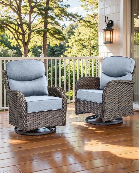 Luxury 22x24/22x25 6-Inch Smile Patio Dining Chair Cushions Set of 4 - Heavy Duty Water Slashproof Outdoor Seat Cushion for Outside Furniture Swivel Chairs Loveseat L-Shape Sofa - Baby Blue
