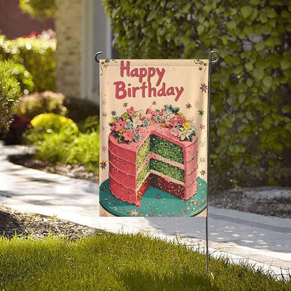 Happy Birthday Garden Flag Vertical Double Sided Outdoor Yard Flags 12.5x18 Inch Burlap Banners for House Lawn