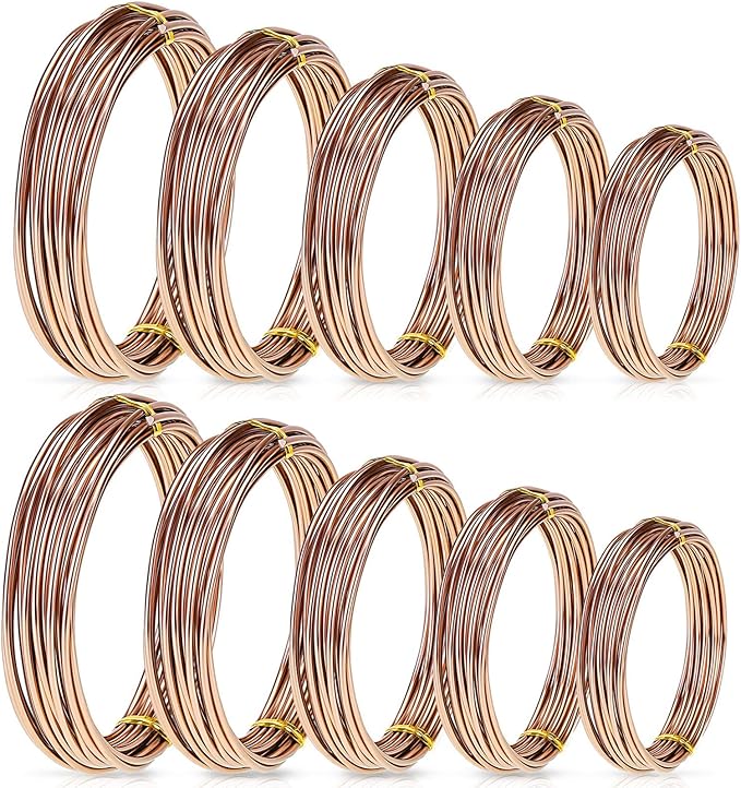 Hotop 10 Rolls Bonsai Wires Anodized Aluminum Bonsai Training Wire in 5 Sizes - 1.0 mm, 1.5 mm, 2.0 mm, 2.5 mm, 3.0 mm, Total 164 Feet (Brown)
