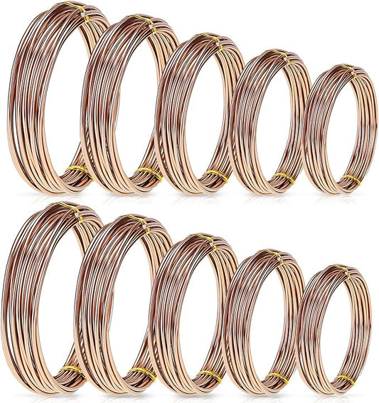 Hotop 10 Rolls Bonsai Wires Anodized Aluminum Bonsai Training Wire in 5 Sizes - 1.0 mm, 1.5 mm, 2.0 mm, 2.5 mm, 3.0 mm, Total 164 Feet (Brown)