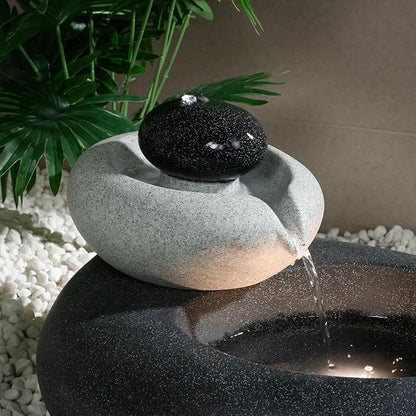 13.39" H Outdoor Water Fountain Made with Eco-Friendly Recyclable Materials, Polyethylene Rock Waterfall Outdoor Fountain, Garden Decor with LED Light & Pump for Patio, Backyard (13.39")