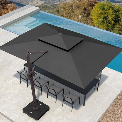 10' X 13' Patio Umbrella Outdoor Large Rectangle Offset Cantilever Umbrellas Double Top Heavy Duty Windproof with 360-degree Rotation for Pool Garden Deck
