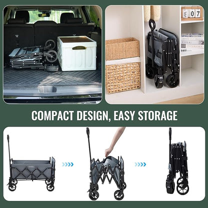 40'' Extra Long Collapsible Wagons Carts Foldable, 360LBS Foldable Wagon Cart with Wheels, Heavy Duty Portable Utility Wagon for Grocery, Shopping, Sports Garden & Camping - Gray