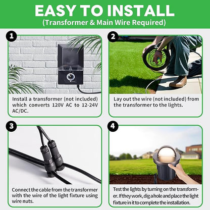 Ground Well Lights, 5 Colors Temp (1800K-5000K) Low Voltage Landscape Inground Lights, LED Outdoor Waterproof IP67, 12V Wired Aluminum Half Sided ORB for Backyard Wall 6W 420LM 8 Pack