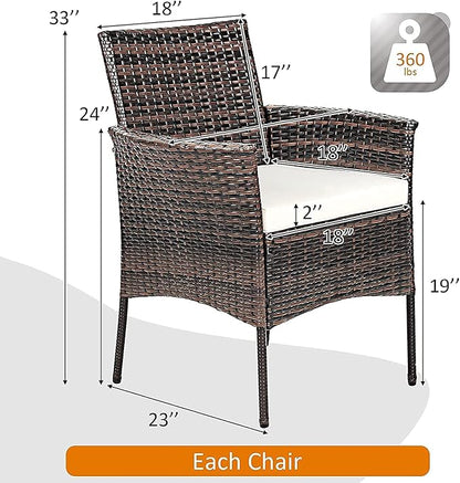 HAPPYGRILL Set of 2 Patio Dining Chairs Outdoor PE Wicker Chairs with Soft Cushions, All-Weather Rattan Chairs for Garden Backyard Lawn Poolside Balcony