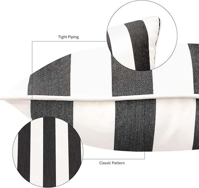 Pack of 2 Decorative Outdoor Throw Pillows 23" x 23" Square Garden Cushion for Patio Sofa Thick Cushion for Couch,Sofa,Black Stripes
