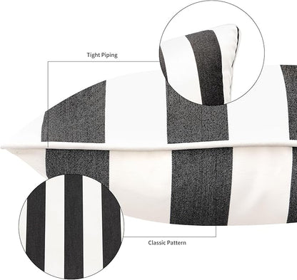Pack of 2 Decorative Outdoor Throw Pillows 23" x 23" Square Garden Cushion for Patio Sofa Thick Cushion for Couch,Sofa,Black Stripes