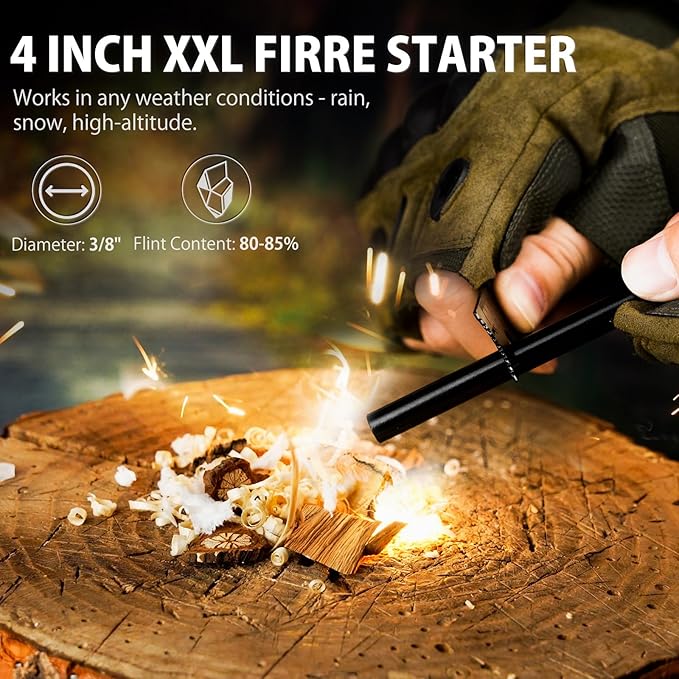 NedFoss Survival Knife with Fire Starter and Kydex Sheath, 9.25" Full Tang Fixed Blade Camping Knife with Sheath Horizontal & Vertical, Bushcraft Knife with G10 Handle for Outdoor, Hunting, Fishing