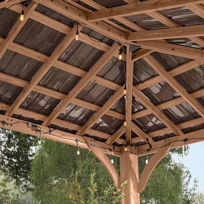 Backyard Discovery Barrington 16' x 12' Cedar Wood Outdoor Gazebo Pavilion with Hardtop Galvanized Steel Hip Roof, Snow Support, Wind Resistance, PowerPort, Shade for Garden, Patio, Deck, Entertaining