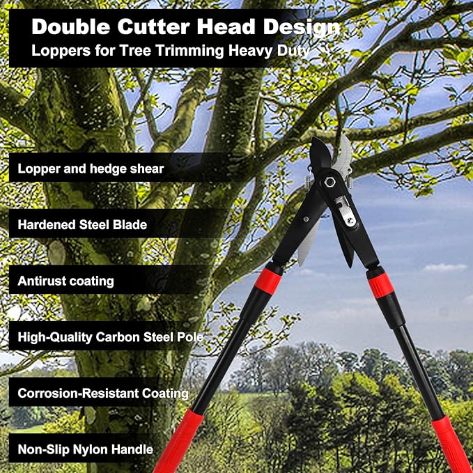 29" Steel Blade Garden Bypass Lopper and Tree Trimmer, Loppers for Tree Trimming Heavy Duty, 2 in 1 Double Cutter Head Design, Tree Branch Cutter up to 1.5" Diameter