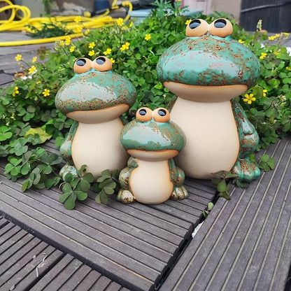 Frog Statues for Garden, Ceramic Frog Garden Decor for Outside, Cute Outdoor Yard Decorations Set of 3, Yard Decorations Gifts for Women, Mom, Grandma, Family and Friends (Green)