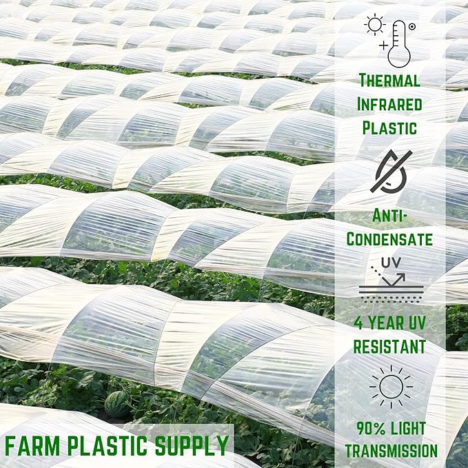 Farm Plastic Supply - Clear IRAC Greenhouse Plastic Sheeting - 6 Mil - (32' x 50') - 4 Year UV Resistant Infrared Anti-Condensate Green House Covering Thermal Greenhouse Plastic 6 mil