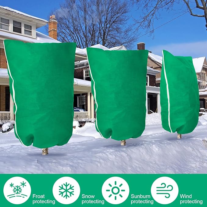Plant Covers Freeze Protection 10 x 10 ft Extra Large Frost Cloth Plant Covers with Zipper Drawstring Winter Cold Weather Frost Blankets for Outdoor Palm Fruit Tree and Shrubs(Green)