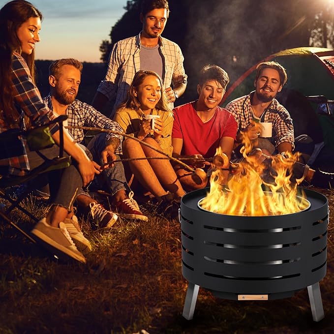 GarveeLife 26 in Smokeless Fire Pit with Removable Ash Pan, Wood Burning Firepit Table with Fire Poker,Smokeless Outdoor Fireplace with Carrying Bag, Outdoor Fire Pits for Bbq, Table, Bonfire, Camping