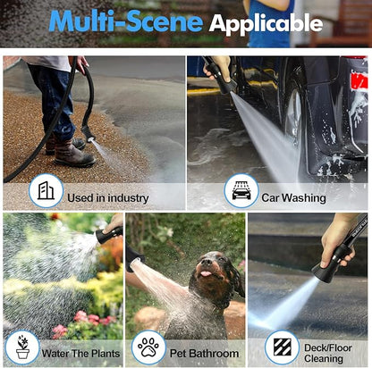 SPECILITE 5/8" Hot/Cold Water Hose 200 ft with High Flow Nozzle,Heavy Duty Flexible Rubber Garden Hose -50℉ to 158℉ With 3/4" Stainless Steel Fittings for Yard, Outdoor, Farm, Lightweight, Black