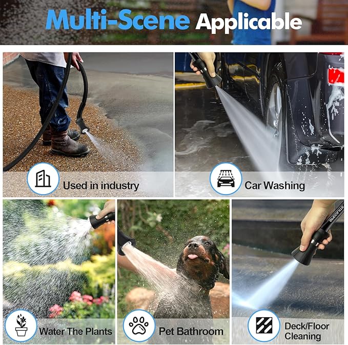 SPECILITE 5/8" Hot/Cold Water Hose 100 ft with High Flow Nozzle,Heavy Duty Flexible Rubber Garden Hose -50℉ to 158℉ With 3/4" Stainless Steel Fittings for Yard, Outdoor, Farm, Lightweight, Black