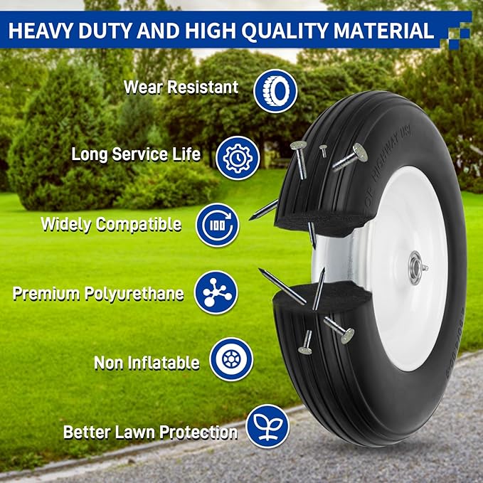 14.5'' Wheelbarrow Tires, 4.80/4.00-8 Solid Flat Free Tire Wheel with 3/4" & 5/8" Bearing, 3"-7'' Hub, Universal Replacement Solid Tire for Hand Truck/Utility Cart Fits 3.50/2.50-8, 4.00-6