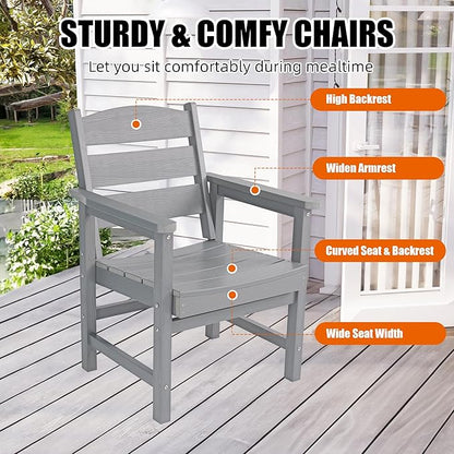 5-Piece HIPS Patio Dining Set, Outdoor Dining Table and Chairs Set with Umbrella Hole, Weatherproof Dining Table Set for 4 Person, Patio Furniture Set for Outside Deck, Grey