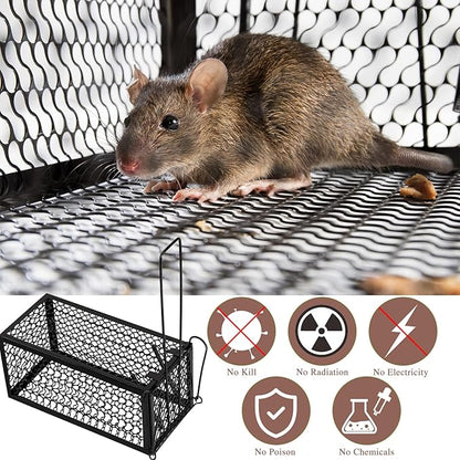 Qualirey 4 Pcs Humane Rat Trap Chipmunk Rodent Mouse Squirrel Trap Small Live Animal Mouse Voles Hamsters Live Cage Rat Cage for Mice Easy to Catch and Release (9.1 x 4.5 x 4.5 Inches,Black)