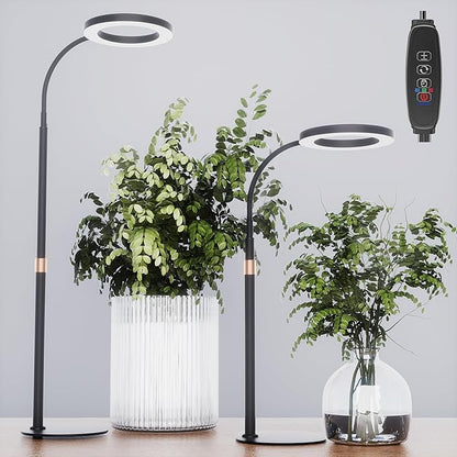 Grow Light, Plant Light for Indoor Plants 2 Pack, Full Spectrum Desk Grow Lamp with Pedestal, Automatic Timer for 3H/9H/12H, 10 Dimmable Levels, Height Adjustable