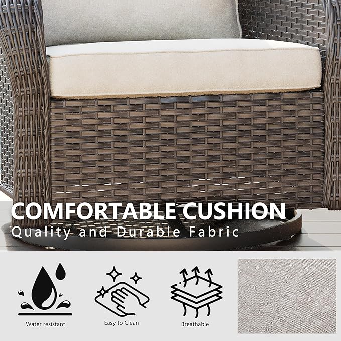 Wicker Swivel Rocking Chairs - Outdoor Brown Wicker Swivel Glider Chair Outdoor Rocking Chair with Water-Resistant Cushions, Beige