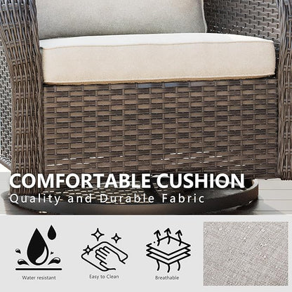 Wicker Swivel Rocking Chairs - Outdoor Brown Wicker Swivel Glider Chair Outdoor Rocking Chair with Water-Resistant Cushions, Beige