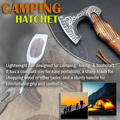 SHINY CRAFTS® Handcrafted Decorative Viking Axe with Leather-Wrapped Handle & Sheath – Engraved Blade – Ceremonial Collectible Gift for Men, Warriors, History Buffs, Cosplay & Display (VBA-06)