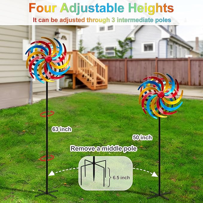 Wind Spinners Outdoor,Kinetic Wind Sculptures & Spinners, 63" Double-Side Metal Wind Spinner for Yard and Garden, Lawn Art Decorations Colorful