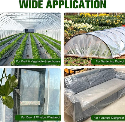 Greenhouse Plastic Sheeting- 6 mil Clear Plastic Sheeting -Waterproof Cover, UV Resistant Poly Tarp Hoop Covering for Farms Greenhouse Garden Outdoor, 12x25 FT