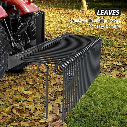 72" Durable Powder Coated Steel Pine Straw Rake, Steel Spring Landscape Rake for Leaves, Pine Needles, Straw, and Grass Attaches to Cat 0 Cat 1,3 Point Hitch Tractor, Black