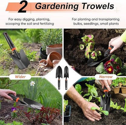 11 Pcs Garden Tools Set, HaSteeL Gardening Supplies Hand Tools Kit for Women Men Gardeners, Include Tote Bag, Reportting Mat, Transplant Trowel, Rake, Pruner for Outdoors
