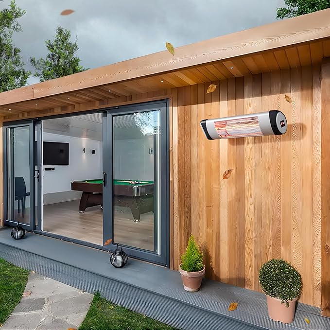 Outdoor Heater for Patio, 1500W Wall-Mounted Heater, Patio Heaters for Outdoor Use, 24H Timer, Waterproof, Carbon Fiber Tube, for Backyard Gazebo Garage Black