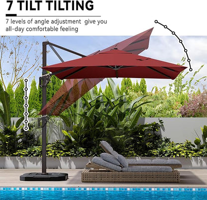 9' X 12' Cantilever Patio Umbrella 360°Rotation Rectangular Outdoor Large Offset Umbrellas Heavy Duty Windproof for Garden Deck Pool Backyard, Red