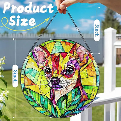 8″ Stained Glass Window Hanging Ornament, Vibrant Chihuahua Stained Glass Suncatcher Ornament, Sun-Catcher Window Decor | Gifts for Dog Lovers, Dog Lover Gift, Pet Lover Gift
