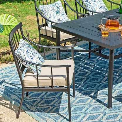 Sophia & William 7 Pieces Metal Patio Dining Set, Rectangle Outdoor Table of 1.77" Umbrella Hole and 6 Armchairs with Seat Cushions, Outdoor Conversation Furniture for Porch Backyard Balcony Deck