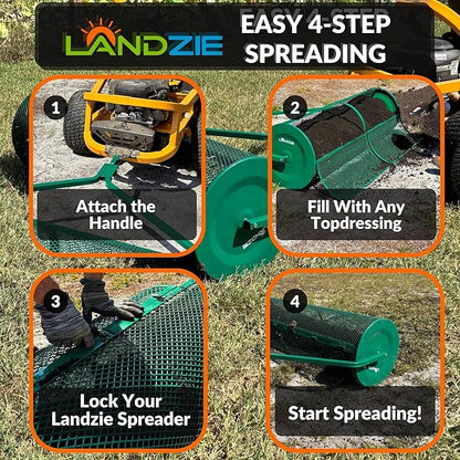 LANDZIE Lawn and Garden Spreaders - 60 x 20 Inch Tow-Behind Compost and Peat Moss Spreader for Large Lawns Commercial Landscaping - Effortlessly Spread Perfect Layer of Topdressing - Large Lawn Care