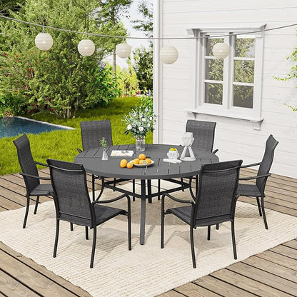 VICLLAX Outdoor Patio Round Dining Table, 54"x 54" Spliced Metal Tabletop for Deck Lawn Garden Backyard, Dark Grey