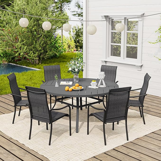 VICLLAX Outdoor Patio Round Dining Table, 54"x 54" Spliced Metal Tabletop for Deck Lawn Garden Backyard, Black