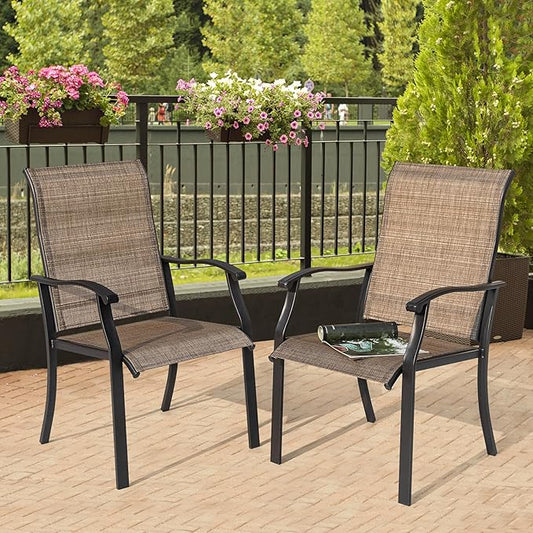UU Garden Patio Dining Chairs Set of 2, Outdoor Chairs with Armrest, Indoor/Outdoor Chairs Backyard Deck Garden Chair, Restaurant Kitchen Dining Textilene Chair,Brown
