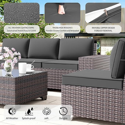 Outdoor Patio Furniture Set with Propane Fire Pit Table, 7 Pieces Outdoor Furniture Patio Sectional Sofa Conversation Sets w/ETL Approved 43" Gas Outdoor Fire Table & Coffee Table (Grey)