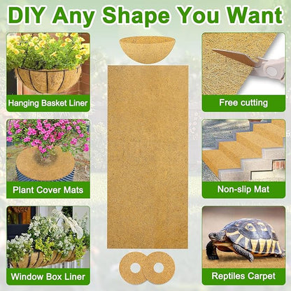 Coco Liner Roll 24x120 Inch, Natural Coconut Liners for Planter Flower Basket, Thick Coco Fiber Mat for Hanging Basket, Garden Decoration, Animal Pet Pads, Reptile Carpet