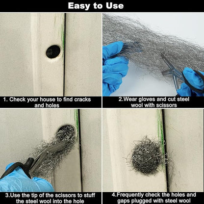 Steel Wool Mice Control 4'' * 42' Total Rodent Control Fill Fabric, Steel Wool Pads Mouse Traps Blocker, Mouse Hole Filler Keep Mice Away from Holes Wall Cracks Gaps(4 Rolls)