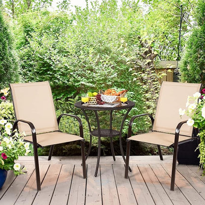 Tangkula 4 Piece Patio Dining Chairs, Outdoor Bistro Chairs W/Curved Armrests, Easy-to-Dry Fabric, Reinforced Steel Frame, Wide & Comfortable Camping Chairs for Garden, Poolside, Backyard (2, Beige)