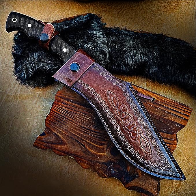 Poshland Handmade Kukri Knife with D2 Steel Blade, Durable G10 Handle, Premium Leather Sheath, Ideal for Carving, Hunting, Outdoor Use, and Gift for Adults