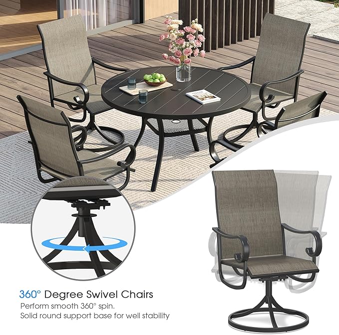 VICLLAX Swivel Patio Chairs Set of 2, 360-degree All-Weather Outdoor Swivel Chairs for Lawn Garden, Patio Dining Chairs, Black Metal Frame and Textilene Mesh Fabric