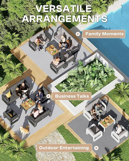 Aluminum Outdoor Patio Furniture Set 4 Piece, Oversized Patio Conversation Sets Widened Armrest & Ultra-Thick Cushions, Deep Seating Modern Sectional Furniture for Backyard, Porch, Graphite